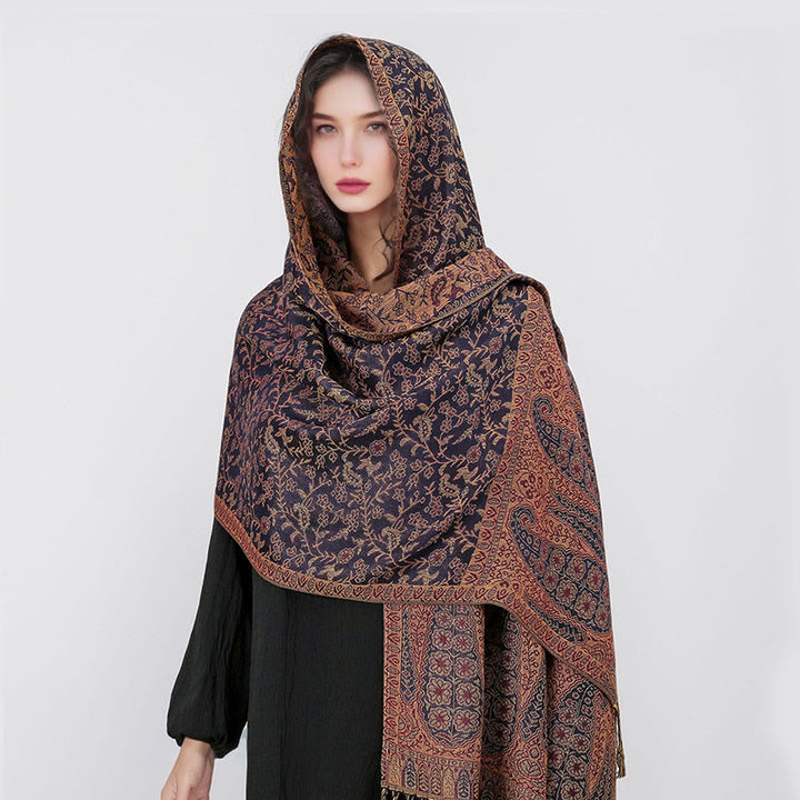 Buddha Stones Tibetan Jacquard Paisley Flower Pattern Color Contrast Design Tassel Cozy Scarf Shawl - image 28