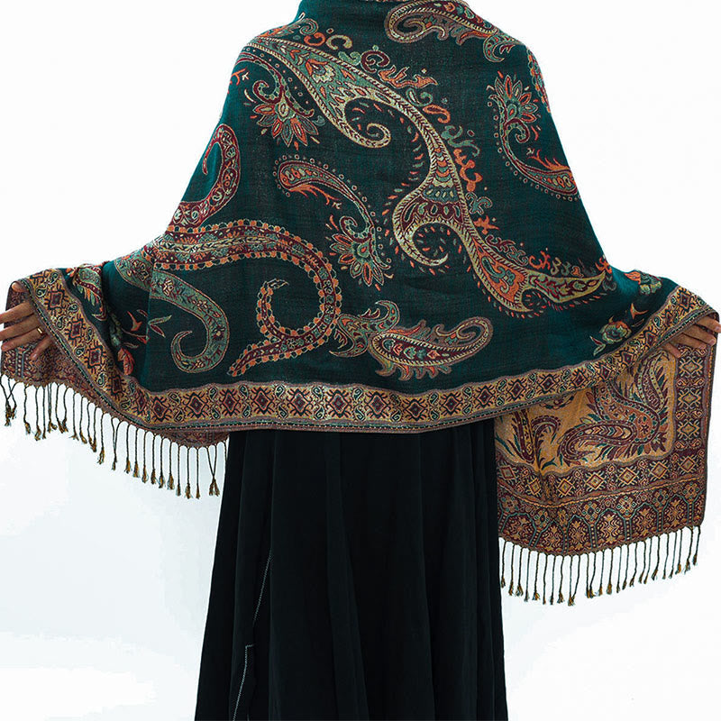 Buddha Stones Bohemia Style Tibetan Paisley Floral Pattern Tassel Cozy Scarf Shawl - image 1