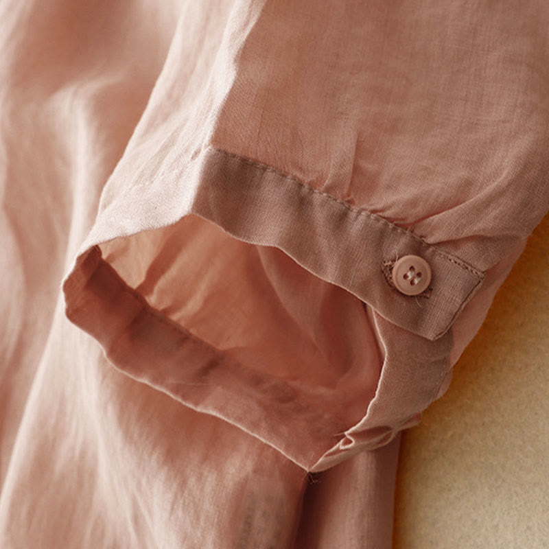 Buddha Stones Casual Women's Plain Frog Buckle Design Half Sleeve Shirt - image 6