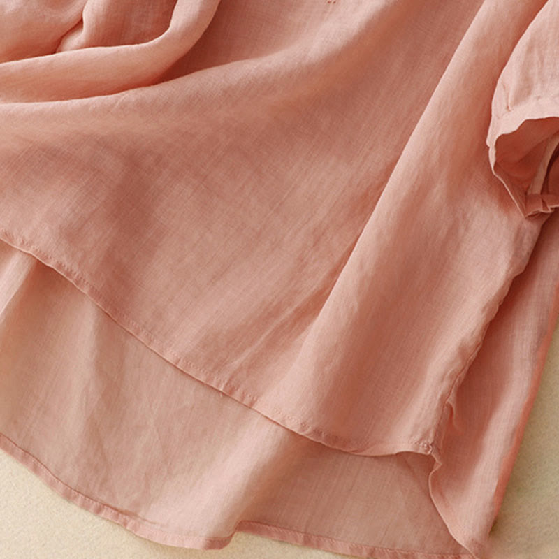 Buddha Stones Casual Women's Plain Frog Buckle Design Half Sleeve Shirt - image 5