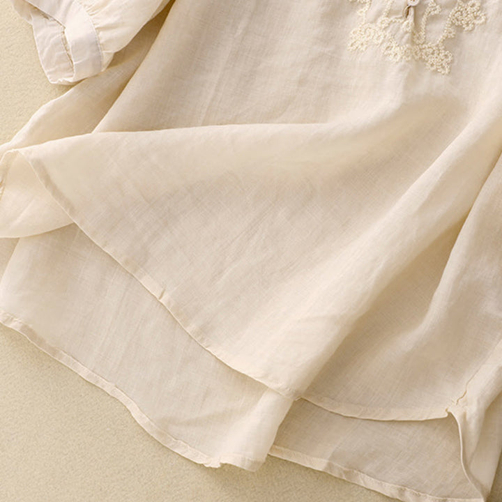 Buddha Stones Casual Women's Plain Frog Buckle Design Half Sleeve Shirt - image 10