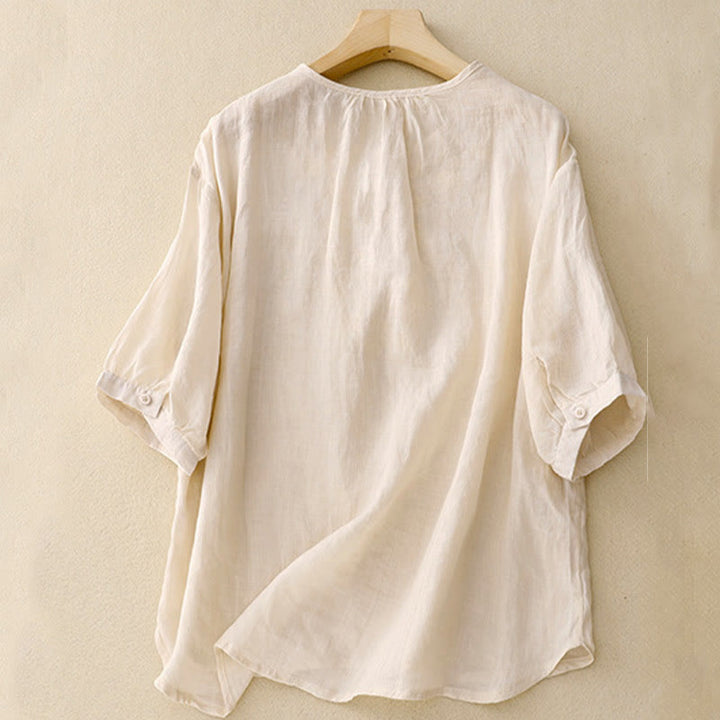 Buddha Stones Casual Women's Plain Frog Buckle Design Half Sleeve Shirt - image 8