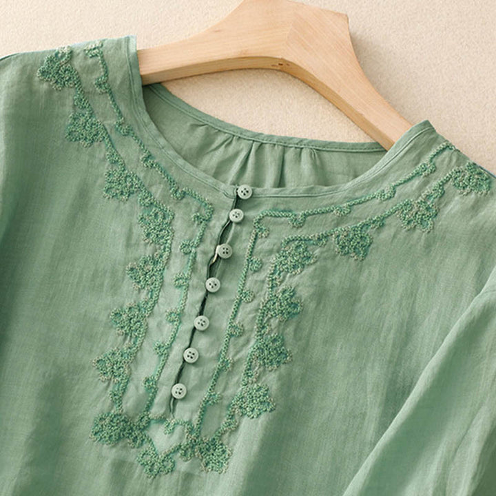 Buddha Stones Casual Women's Plain Frog Buckle Design Half Sleeve Shirt - image 18