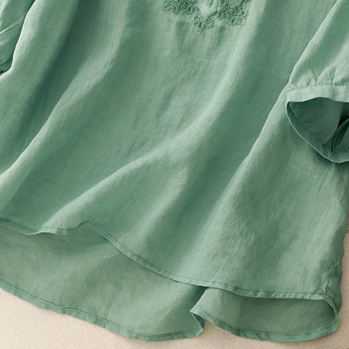 Buddha Stones Casual Women's Plain Frog Buckle Design Half Sleeve Shirt - image 19