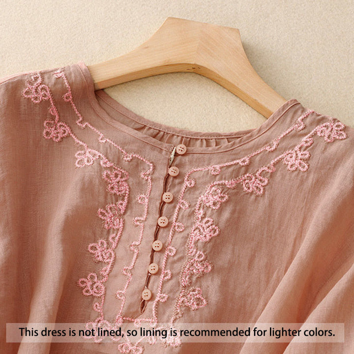 Buddha Stones Casual Women's Plain Frog Buckle Design Half Sleeve Shirt - image 1