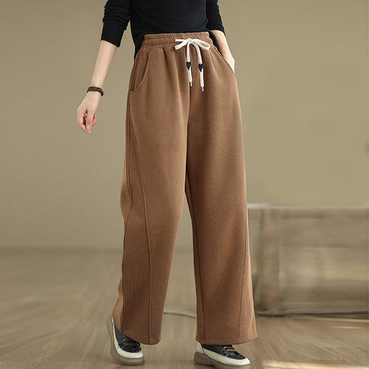 Buddha Stones Solid Color Drawstring Women's Wide Leg Pants With Pockets - Peru - US8-10，UK/AU12-14，EU40-42 (2XL) - image 0