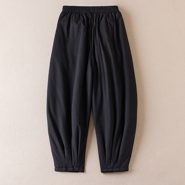Buddha Stones Plain Cotton-padded Women's Harem Cotton Thick Pants With Pockets - image 23