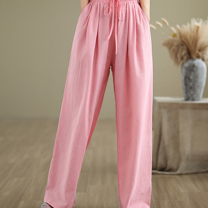 Buddha Stones Casual Straight-leg Women's Cotton Pants With Pockets - LightPink - US8-10，UK/AU12-14，EU40-42 (2XL) - image 14