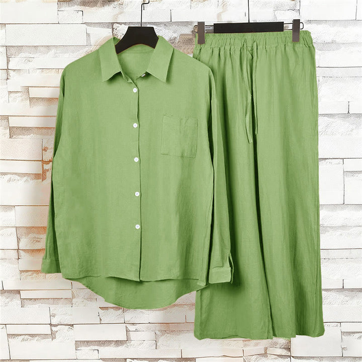 Buddha Stones 2Pcs Long Sleeve Shirt Top With Pockets Drawstring Pants Meditation Cotton Linen Clothing Women's Set - image 5