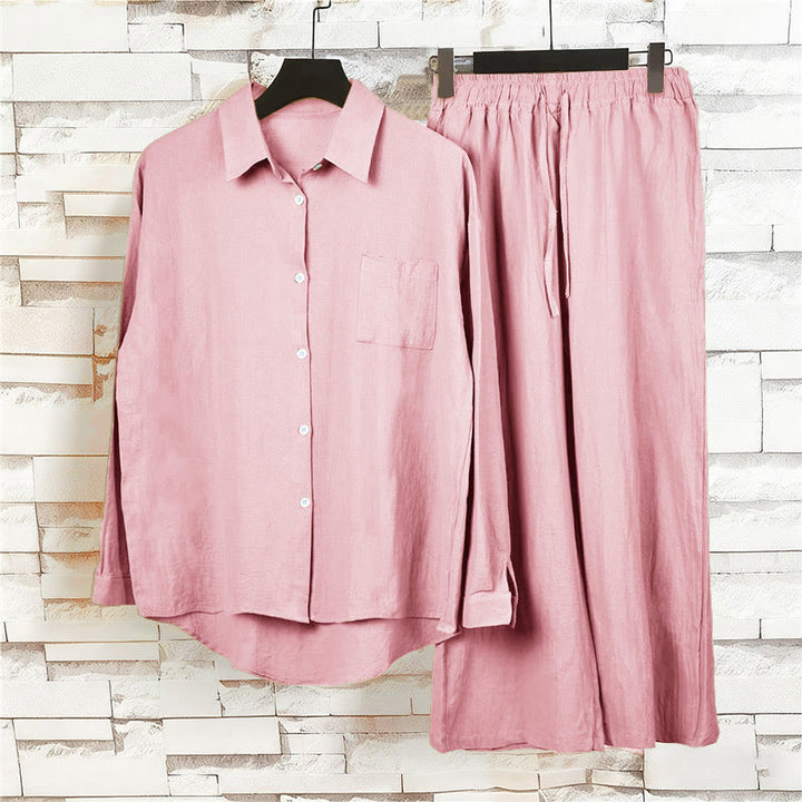 Buddha Stones 2Pcs Long Sleeve Shirt Top With Pockets Drawstring Pants Meditation Cotton Linen Clothing Women's Set - image 11