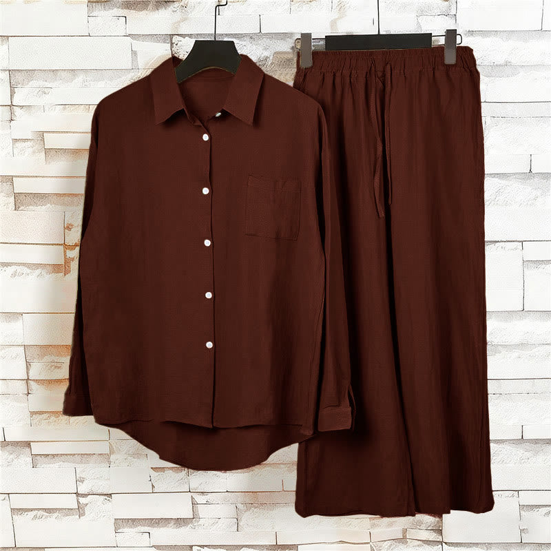 Buddha Stones 2Pcs Long Sleeve Shirt Top With Pockets Drawstring Pants Meditation Cotton Linen Clothing Women's Set - image 41