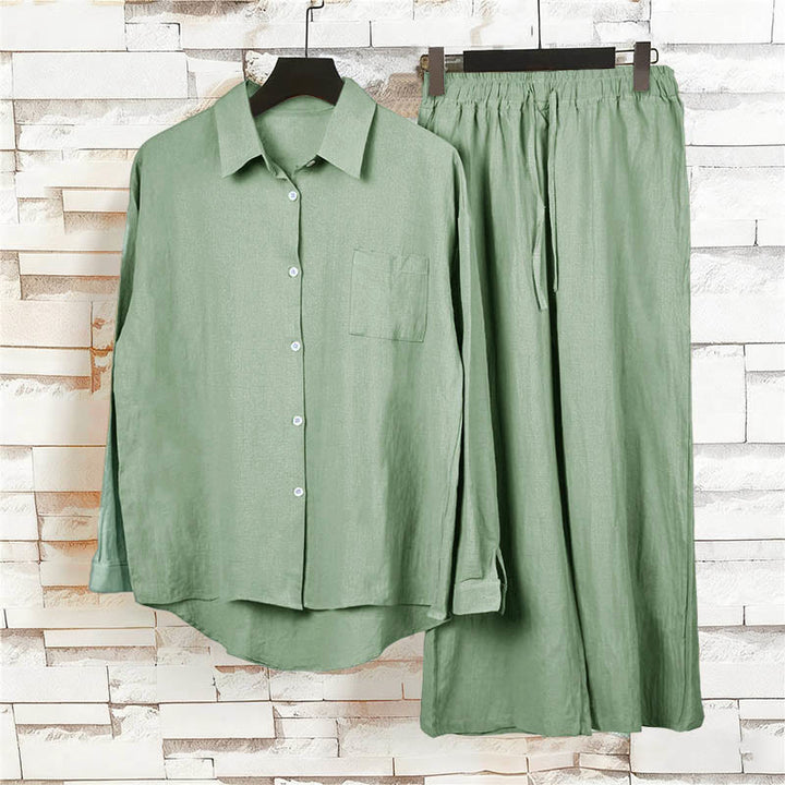 Buddha Stones 2Pcs Long Sleeve Shirt Top With Pockets Drawstring Pants Meditation Cotton Linen Clothing Women's Set - image 47