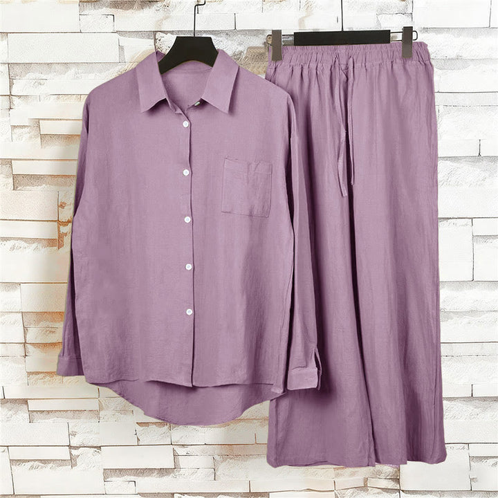 Buddha Stones 2Pcs Long Sleeve Shirt Top With Pockets Drawstring Capri Pants Meditation Cotton Clothing Women's Set - image 59