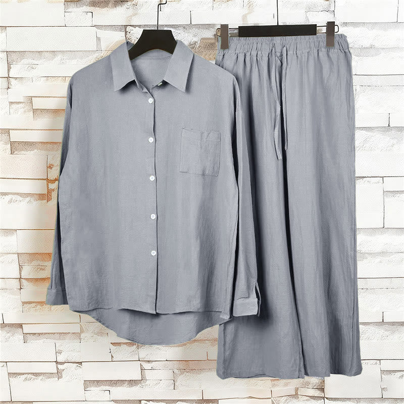 Buddha Stones 2Pcs Long Sleeve Shirt Top With Pockets Drawstring Capri Pants Meditation Cotton Clothing Women's Set - image 52