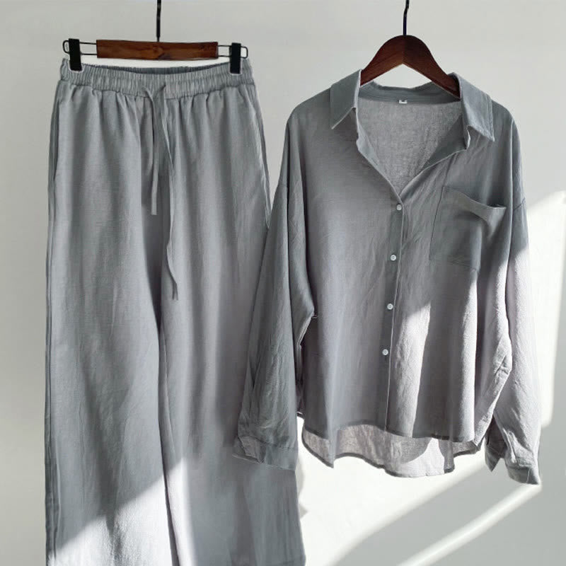 Buddha Stones 2Pcs Long Sleeve Shirt Top With Pockets Drawstring Capri Pants Meditation Cotton Clothing Women's Set - Gray - US16，UK/AU20，EU48 (5XL) - image 48