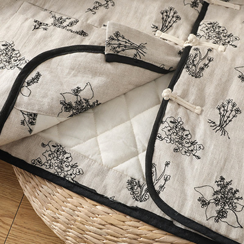 Buddha Stones Women's Printing Frog-button Long Sleeve Cotton Padded Jacket With Pockets - image 6