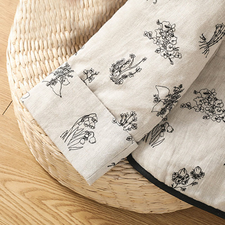 Buddha Stones Women's Printing Frog-button Long Sleeve Cotton Padded Jacket With Pockets - image 8