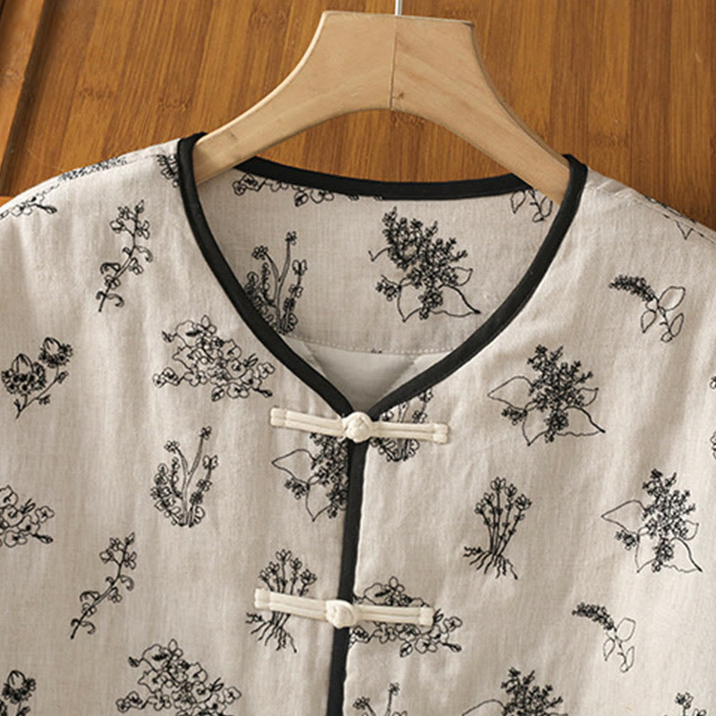 Buddha Stones Women's Printing Frog-button Long Sleeve Cotton Padded Jacket With Pockets - image 2