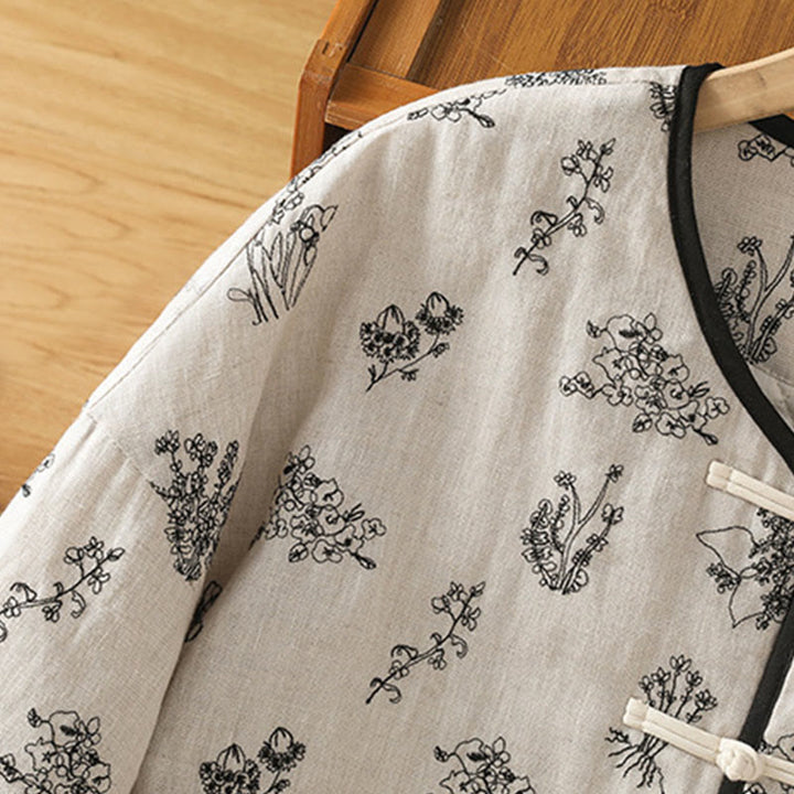 Buddha Stones Women's Printing Frog-button Long Sleeve Cotton Padded Jacket With Pockets - image 7