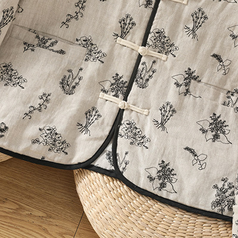 Buddha Stones Women's Printing Frog-button Long Sleeve Cotton Padded Jacket With Pockets - image 5