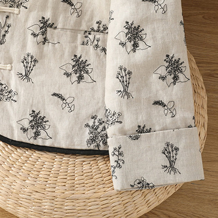 Buddha Stones Women's Printing Frog-button Long Sleeve Cotton Padded Jacket With Pockets - image 9