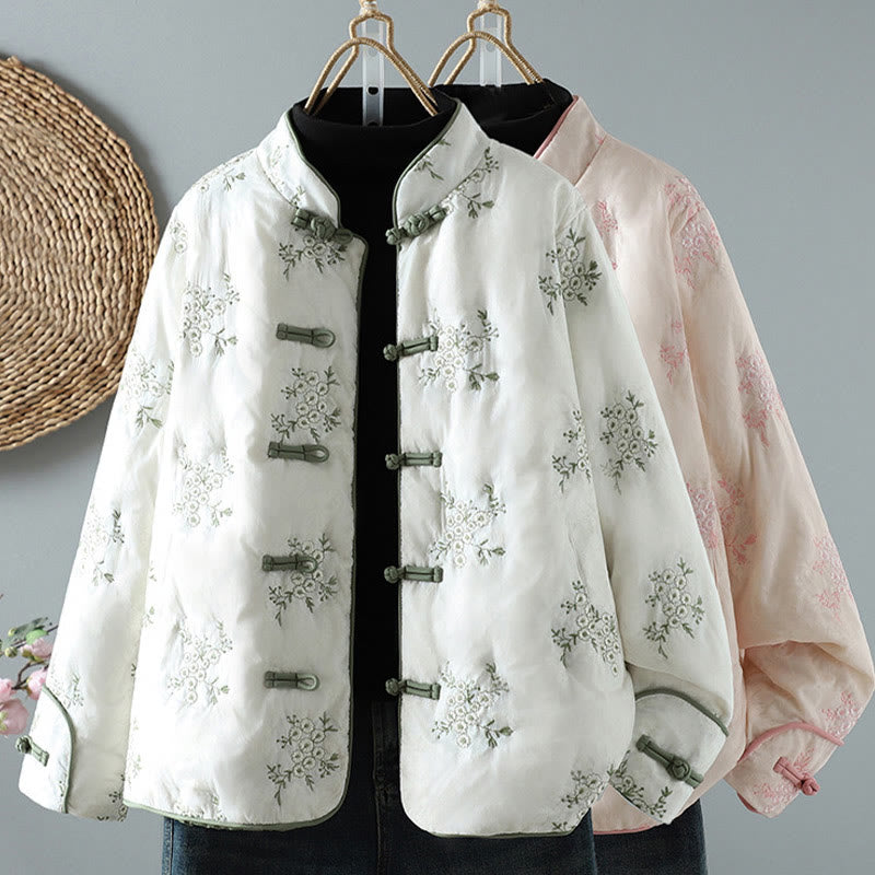 Buddha Stones Women's Embroidery Frog-button Long Sleeve Thicken Jacket With Pockets - image 0