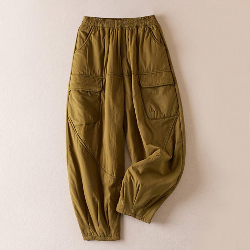 Buddha Stones Plain Cotton-padded Women's Harem Cotton Thick Pants With Pockets - DarkGoldenrod - US8-10，UK/AU12-14，EU40-42 (2XL) - image 1