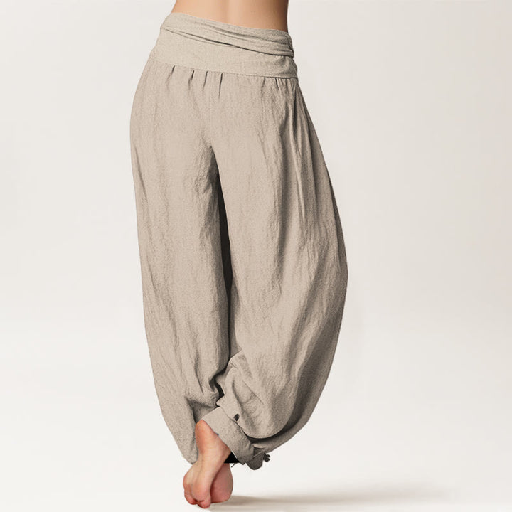 Buddha Stones Crane Flowing Water Pattern Women's Elastic Waist Harem Cotton Pants - image 13