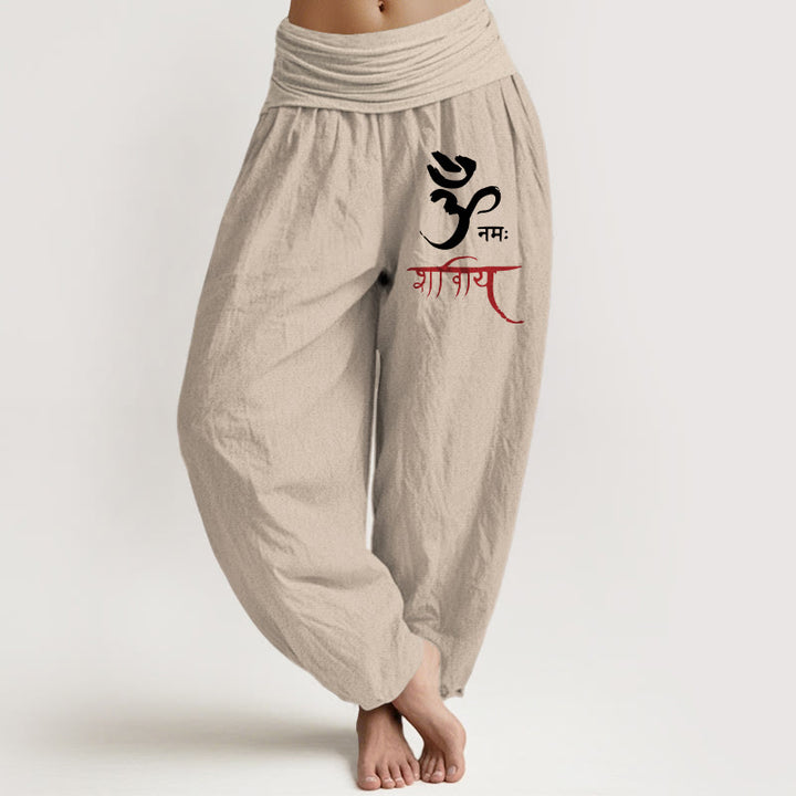 Buddha Stones Om Spells Pattern Women's Elastic Waist Harem Cotton Pants - Tan - US22，UK/AU26，EU54 (6XL) - image 14