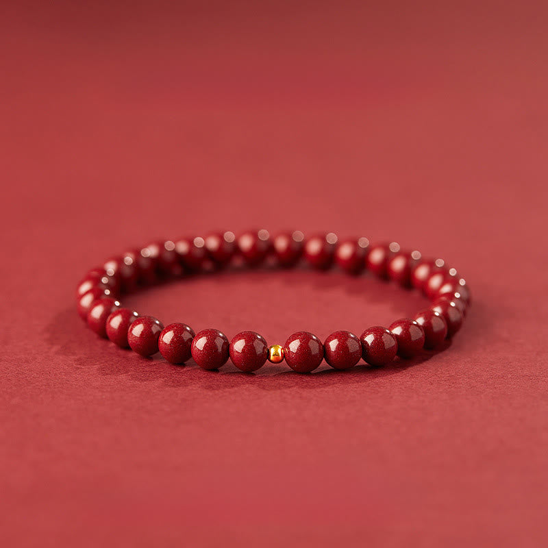 Buddha Stones 925 Sterling Silver Cinnabar Beads Blessing Bracelet - 6mm Cinnabar&4mm 925 Sterling Silver - image 0