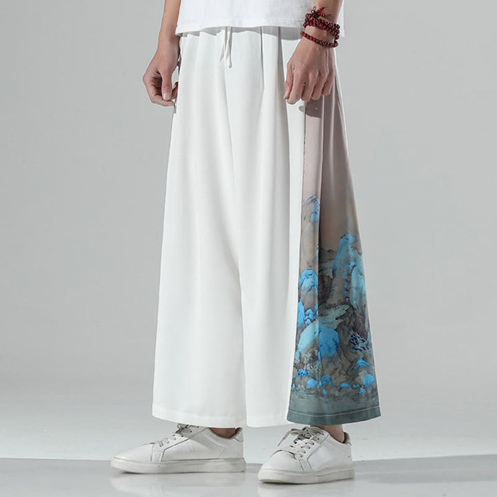 Buddha Stones Mountains Rivers Pattern Men's Wide Leg Pants With Pockets - image 13