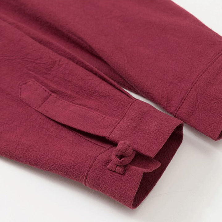 Buddha Stones 2Pcs Plain Men's Frog-Button Long Sleeve Cotton Shirt Pants Set With Pockets - image 8