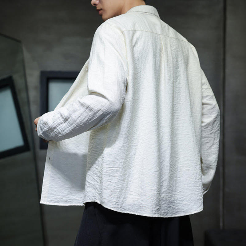 Buddha Stones Spring Men's Solid Color Buttons Design Long Sleeve Shirt - image 10