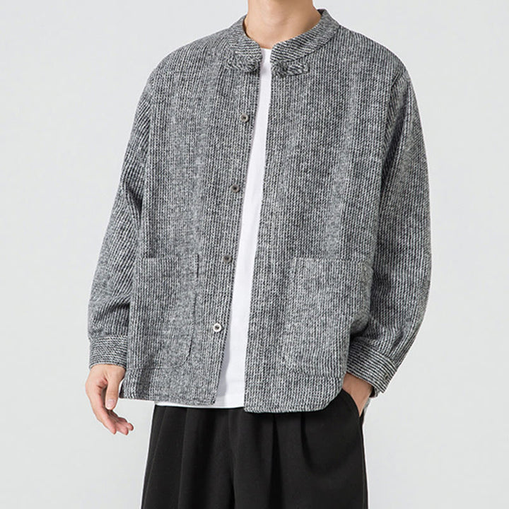 Buddha Stones Solid Color Frog-Button Long Sleeve Men's Cotton Corduroy Jacket With Pockets - image 24
