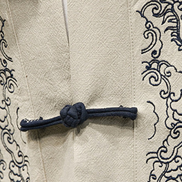 Buddha Stones Solid Auspicious Clouds Open Front Long Sleeve Jacket Men's Cotton Kimono - image 5
