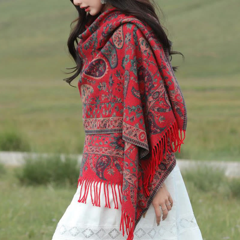 Buddha Stones Ethnic Embroidered Paisley Flowers Pattern Tassel Soft Scarf Shawl - image 20