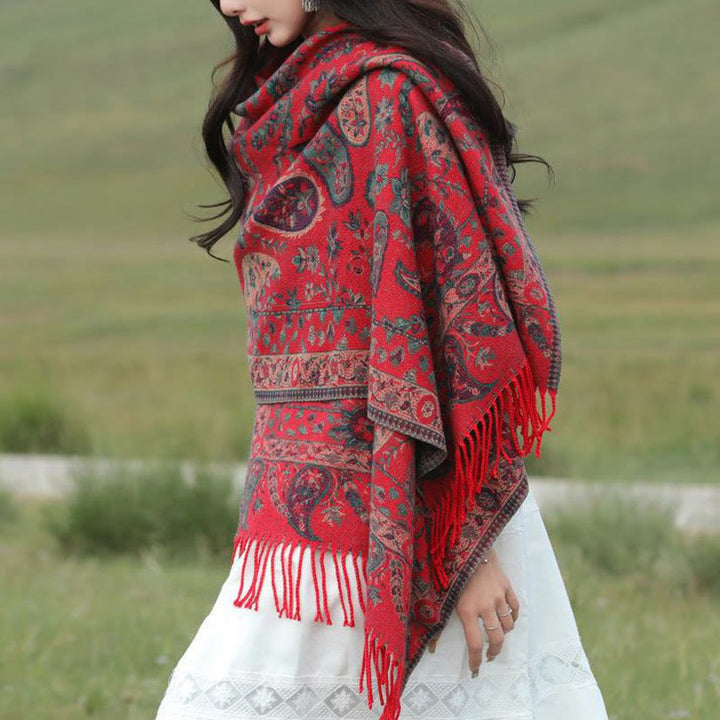 Buddha Stones Ethnic Embroidered Paisley Flowers Pattern Tassel Soft Scarf Shawl - image 20