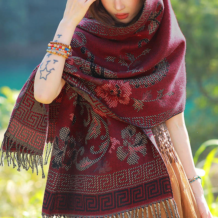 Buddha Stones Jacquard Ethnic Paisley Plants Pattern Tassel Soft Thermal Scarf Shawl - image 40
