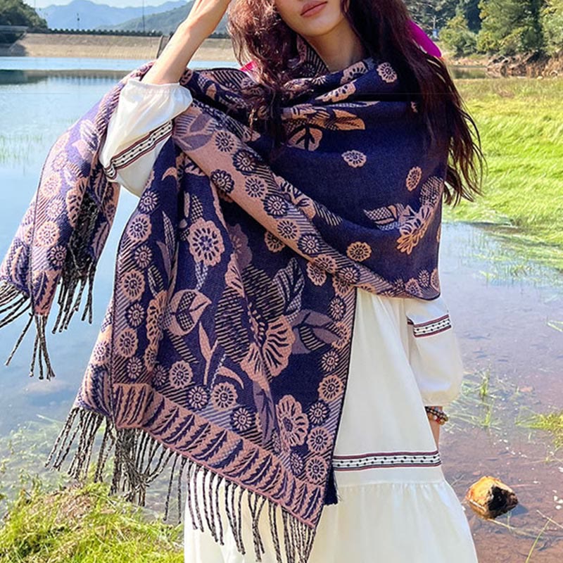 Buddha Stones Jacquard Ethnic Paisley Plants Pattern Tassel Soft Thermal Scarf Shawl - image 23