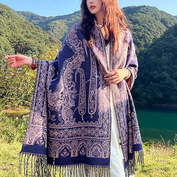 Buddha Stones Jacquard Ethnic Paisley Plants Pattern Tassel Soft Thermal Scarf Shawl - image 13