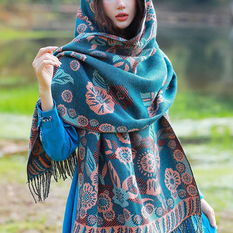 Buddha Stones Jacquard Ethnic Paisley Plants Pattern Tassel Soft Thermal Scarf Shawl - image 21