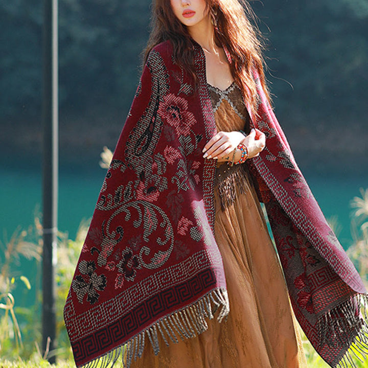 Buddha Stones Jacquard Ethnic Paisley Plants Pattern Tassel Soft Thermal Scarf Shawl - image 42