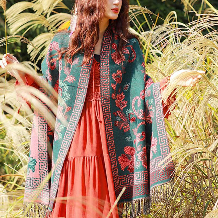 Buddha Stones Jacquard Ethnic Paisley Plants Pattern Tassel Soft Thermal Scarf Shawl - image 36