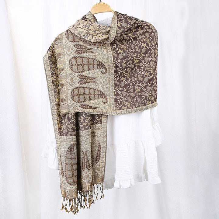 Buddha Stones Jacquard Color Contrast Patchwork Paisley Pattern Tassel Cozy Scarf Shawl - image 3