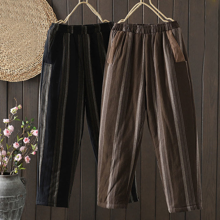 Buddha Stones Commute Thermal Striped Cotton Corduroy Women's Harem Padded Pants With Pockets - image 14