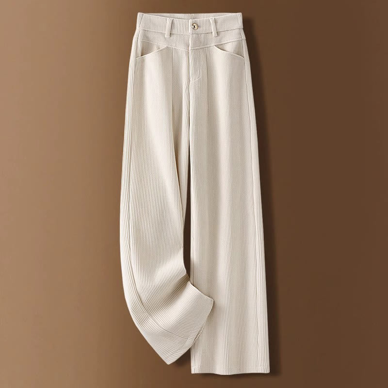 Buddha Stones Winter Straight Leg Design Cotton Corduroy Women's Wide Leg Pants With Pockets - FloralWhite - US16，UK/AU20，EU48 (4XL) - image 0