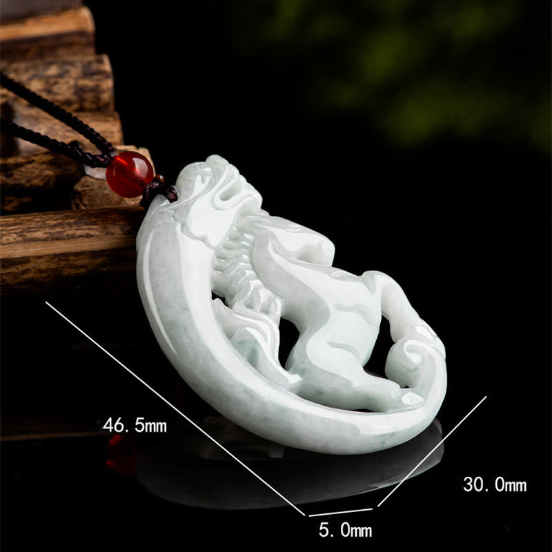 Buddha Stones Year of the Horse Dragon Jade Prosperity Rope Necklace Pendant - image 5
