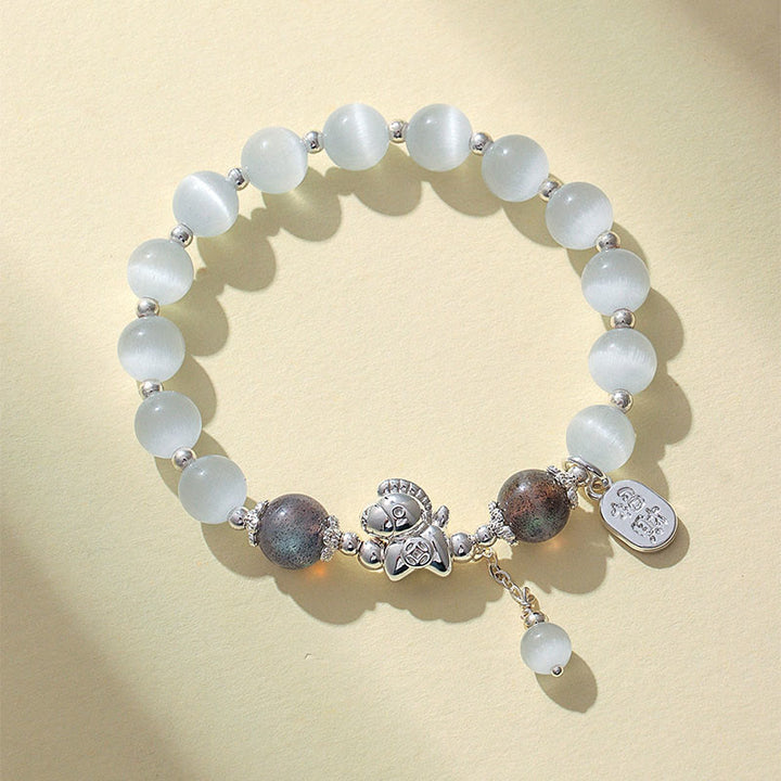 Buddha Stones Natural Cat's Eye Rose Quartz Crystal Year of the Horse Fu Character Love Bracelet - Cat's Eye Labradorite(Wrist Circumference 14-16cm) - image 15