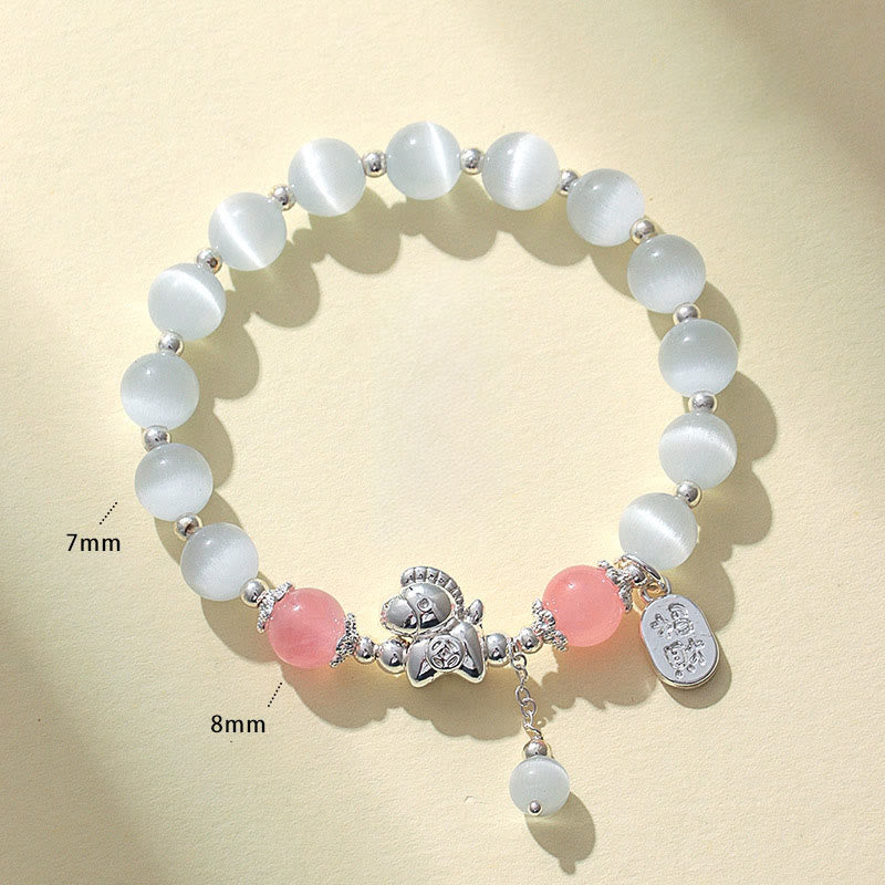 Buddha Stones Natural Cat's Eye Rose Quartz Crystal Year of the Horse Fu Character Love Bracelet - image 2