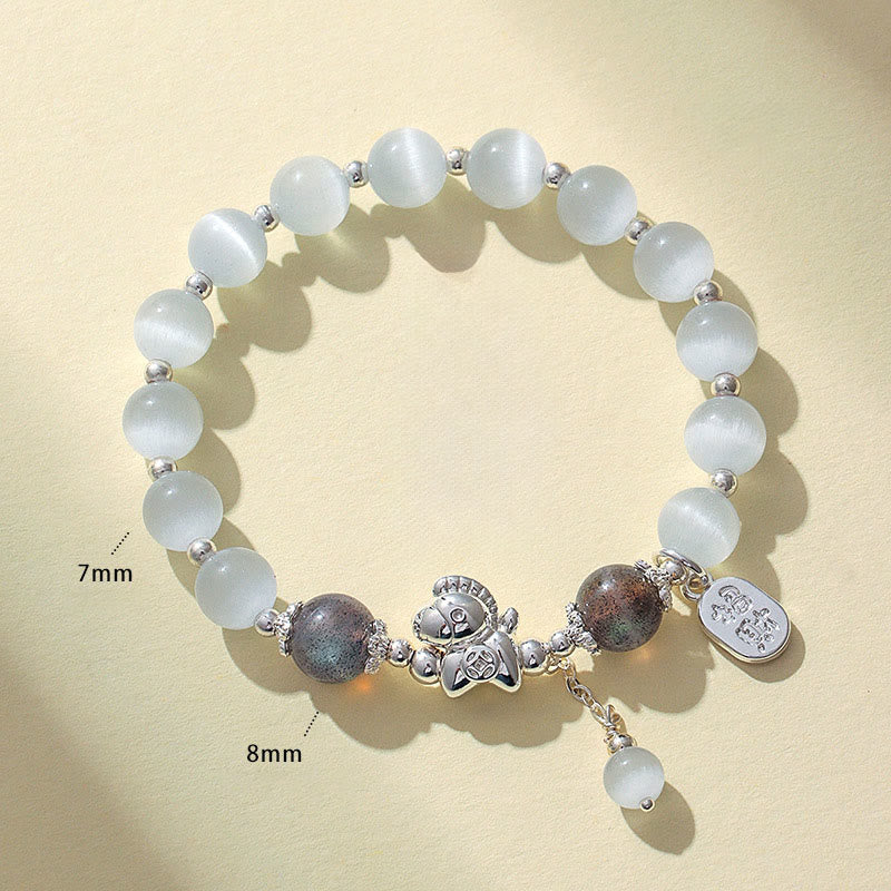 Buddha Stones Natural Cat's Eye Rose Quartz Crystal Year of the Horse Fu Character Love Bracelet - image 16